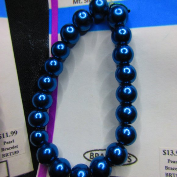 Blue Glass Pearl 7" Stretchy Bracelet Lot Of 2 Different Bracelets - Picture 3 of 3